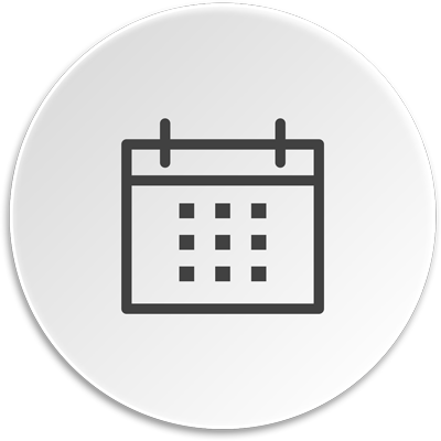 grauer Kreis mit dunkelgrauen Icon eines Kalenderblattes