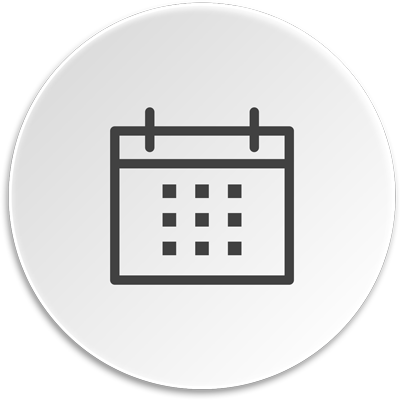 Icon Planung grauer Kreis mit dunkelgrauen Icon eines Kalenderblattes