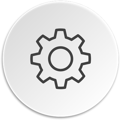 Icon Umsetzung grauer Kreis mit dunkelgrauen Icon eines Zahnrades