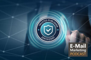 Geschäftsmann berührt Trusted Publisher Siegel