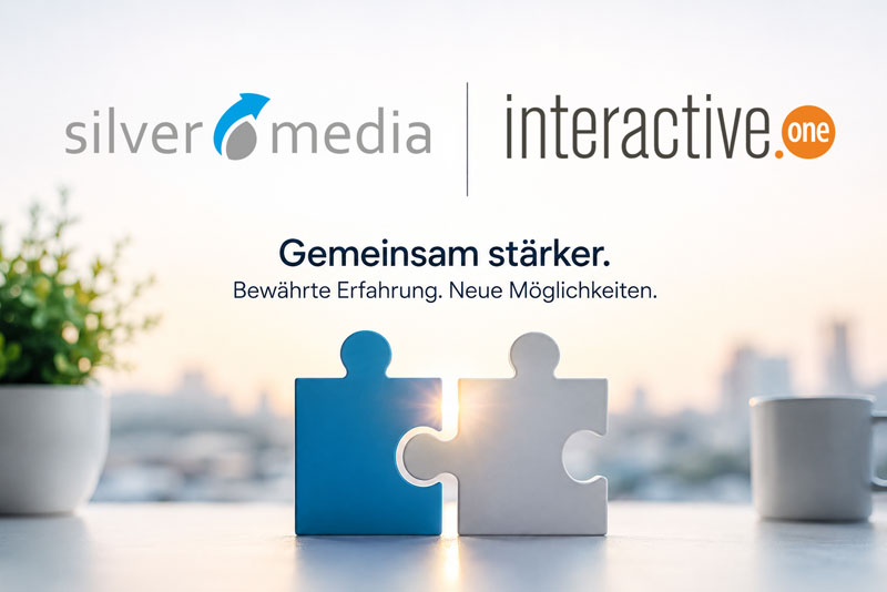 Zwei ineinandergreifende Puzzleteile symbolisieren die engere Zusammenarbeit von Interactive One und der Silver Media-Gruppe im E-Mail-Marketing.